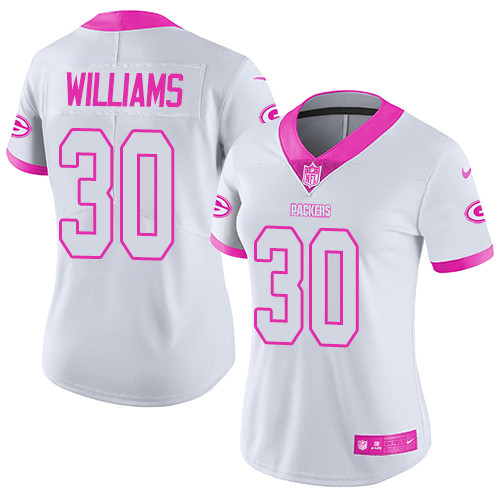 Green Bay Packers #30 Jamaal Williams White/Pink Women's Stitched Limited Rush Fashion Jersey Womens cheap jerseys for sale - CheapJerseys.Shop
