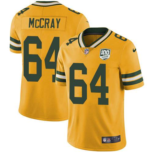 Green Bay Packers #64 Justin McCray Yellow Men's 100th Season Stitched Limited Rush Jersey Men's cheap jerseys for sale - CheapJerseys.Shop