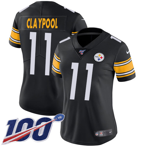 Pittsburgh Steelers #11 Chase Claypool Black Team Color Women's Stitched 100th Season Vapor Untouchable Limited Jersey Womens cheap jerseys for sale - CheapJerseys.Shop