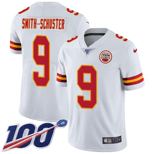 Chiefs #9 JuJu Smith-Schuster White Youth Stitched 100th Season Vapor Limited Jersey cheap jerseys for sale - CheapJerseys.Shop
