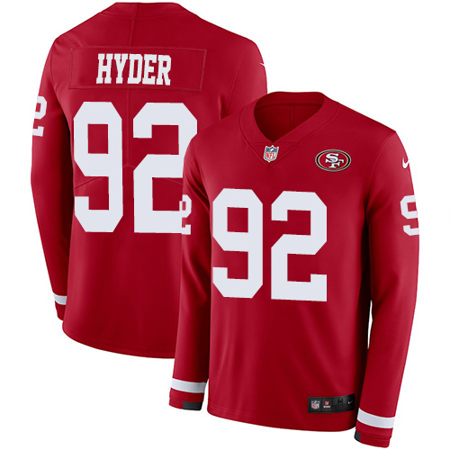 San Francisco 49ers #92 Kerry Hyder Red Team Color Men's Stitched Limited Therma Long Sleeve Jersey Men's cheap jerseys for sale - CheapJerseys.Shop