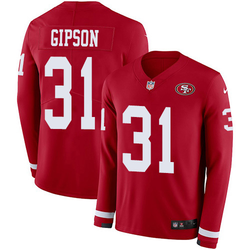 49ers #31 Tashaun Gipson Red Team Color Youth Stitched Limited Therma Long Sleeve Jersey cheap jerseys for sale - CheapJerseys.Shop