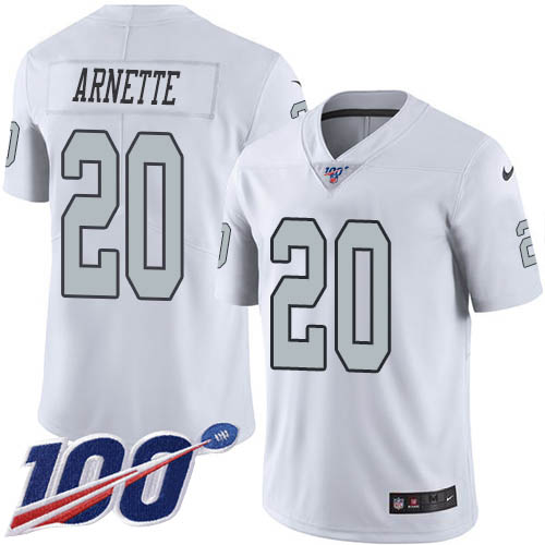 Las Vegas Raiders #20 Damon Arnette White Men's Stitched Limited Rush 100th Season Jersey Men's cheap jerseys for sale - CheapJerseys.Shop