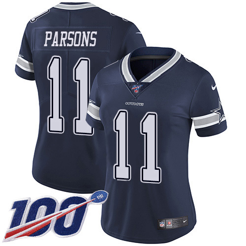 Cowboys #11 Micah Parsons Navy Blue Team Color Women's Stitched 100th Season Vapor Untouchable Limited Jersey cheap jerseys for sale - CheapJerseys.Shop
