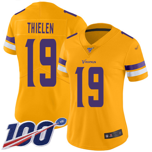 Vikings #19 Adam Thielen Gold Women's Stitched Limited Inverted Legend 100th Season Jersey cheap jerseys for sale - CheapJerseys.Shop