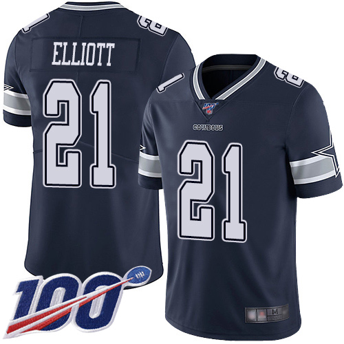 Cowboys #21 Ezekiel Elliott Navy Blue Team Color Men's Stitched 100th Season Vapor Limited Jersey cheap jerseys for sale - CheapJerseys.Shop