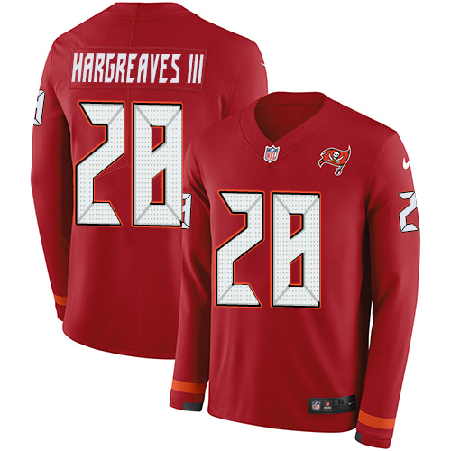 Tampa Bay Buccaneers #28 Vernon Hargreaves III Red Team Color Men's Stitched Limited Therma Long Sleeve Jersey Men's cheap jerseys for sale - CheapJerseys.Shop