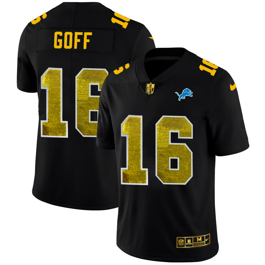 Detroit Lions #16 Jared Goff Men's Black Golden Sequin Vapor Limited Jersey cheap jerseys for sale - CheapJerseys.Shop
