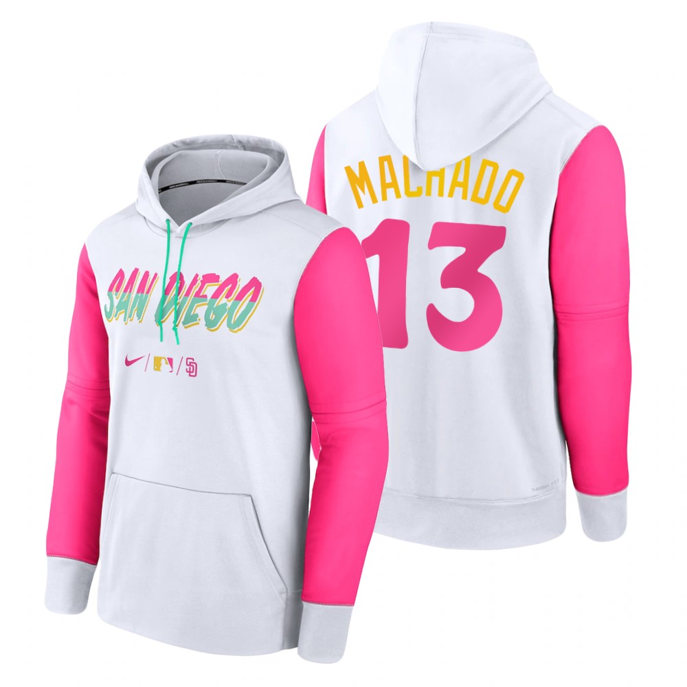 San Diego Padres #13 Manny Machado Men's 2022 City Connect Hoodie - White cheap jerseys for sale - CheapJerseys.Shop