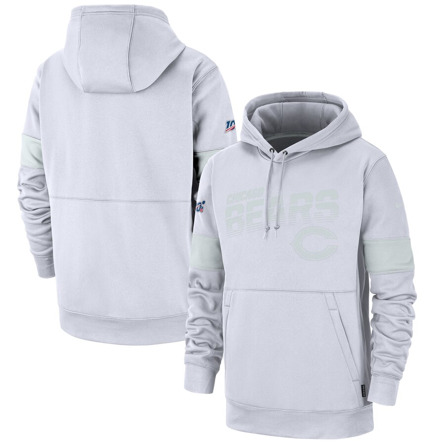 Chicago Bears 100 2019 Sideline Platinum Therma Pullover Hoodie White cheap jerseys for sale - CheapJerseys.Shop