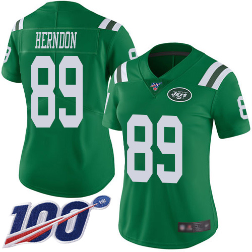 New York Jets #89 Chris Herndon Green Women's Stitched Limited Rush 100th Season Jersey Womens cheap jerseys for sale - CheapJerseys.Shop