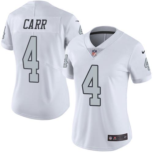 Raiders #4 Derek Carr White Women's Stitched Limited Rush Jersey cheap jerseys for sale - CheapJerseys.Shop