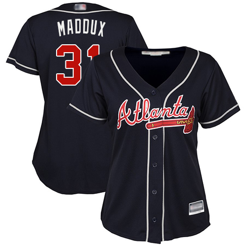 Atlanta Braves #31 Greg Maddux Navy Blue Alternate Women's Stitched Jersey Womens cheap jerseys for sale - CheapJerseys.Shop