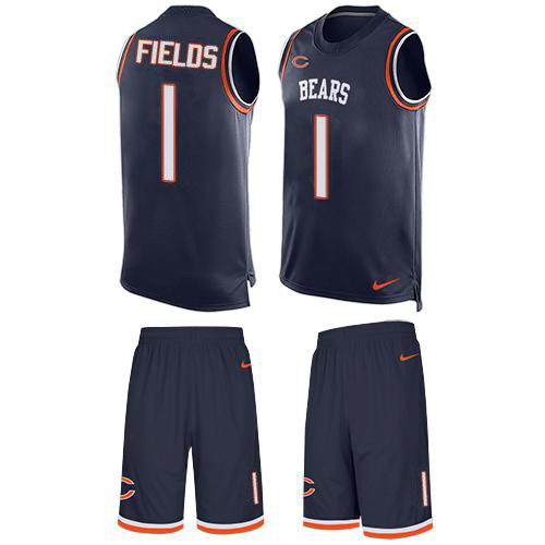 Bears #1 Justin Fields Navy Blue Team Color Men's Stitched Limited Tank Top Suit Jersey cheap jerseys for sale - CheapJerseys.Shop