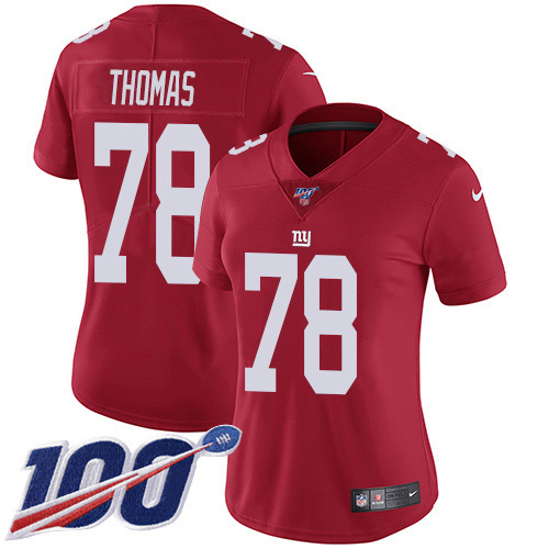 New York Giants #78 Andrew Thomas Red Alternate Women's Stitched 100th Season Vapor Untouchable Limited Jersey Womens cheap jerseys for sale - CheapJerseys.Shop