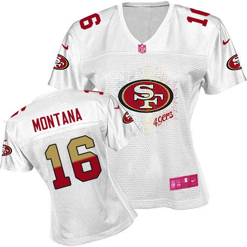 49ers #16 Joe Montana White Women's Fem Fan Game Jersey cheap jerseys for sale - CheapJerseys.Shop