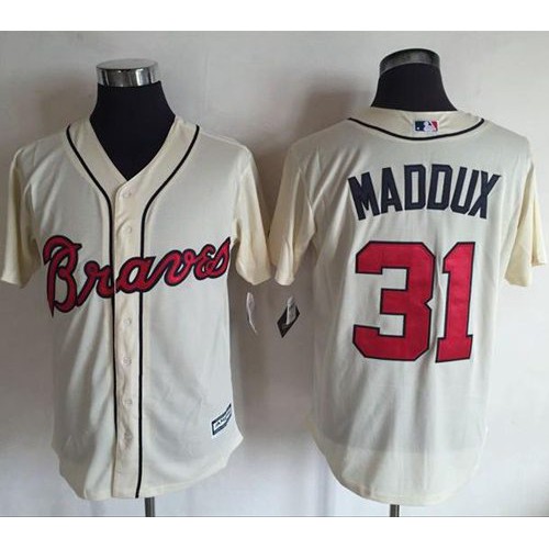Atlanta Braves #31 Greg Maddux Cream New Cool Base Stitched Jersey Men's cheap jerseys for sale - CheapJerseys.Shop