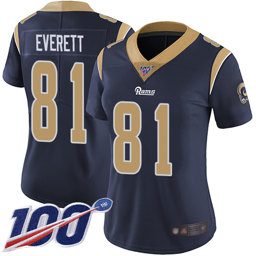 Los Angeles Rams #81 Gerald Everett Navy Blue Team Color Women's Stitched 100th Season Vapor Limited Jersey Womens cheap jerseys for sale - CheapJerseys.Shop