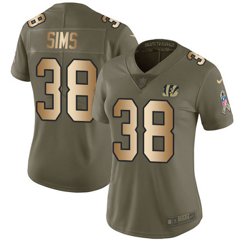 Cincinnati Bengals #38 LeShaun Sims Olive/Gold Women's Stitched Limited 2017 Salute To Service Jersey Womens cheap jerseys for sale - CheapJerseys.Shop