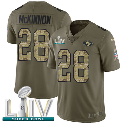 San Francisco 49ers #28 Jerick McKinnon Olive/Camo Super Bowl LIV 2020 Men's Stitched Limited 2017 Salute To Service Jersey Men's cheap jerseys for sale - CheapJerseys.Shop
