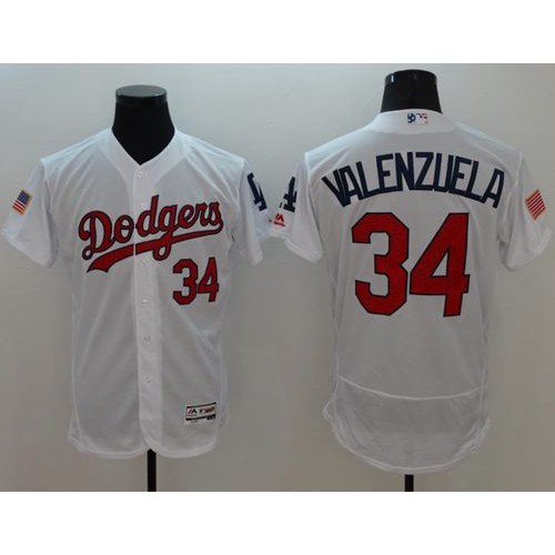 Los Angeles Dodgers #34 Fernando Valenzuela White Fashion Stars & Stripes Flexbase Authentic Stitched Jersey Men's cheap jerseys for sale - CheapJerseys.Shop