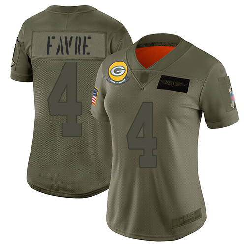 Green Bay Packers #4 Brett Favre Camo Women's Stitched Limited 2019 Salute to Service Jersey Womens cheap jerseys for sale - CheapJerseys.Shop