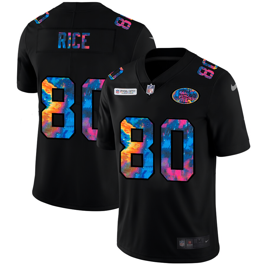 San Francisco 49ers #80 Jerry Rice Men's Multi-Color Black 2020 Crucial Catch Vapor Untouchable Limited Jersey cheap jerseys for sale - CheapJerseys.Shop