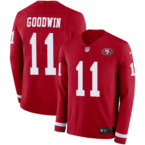 San Francisco 49ers #11 Marquise Goodwin Red Team Color Men's Stitched Limited Therma Long Sleeve Jersey Men's cheap jerseys for sale - CheapJerseys.Shop