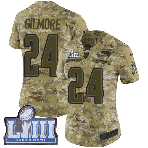 New England Patriots #24 Stephon Gilmore Camo Super Bowl LIII Bound Women's Stitched Limited 2018 Salute to Service Jersey Womens cheap jerseys for sale - CheapJerseys.Shop