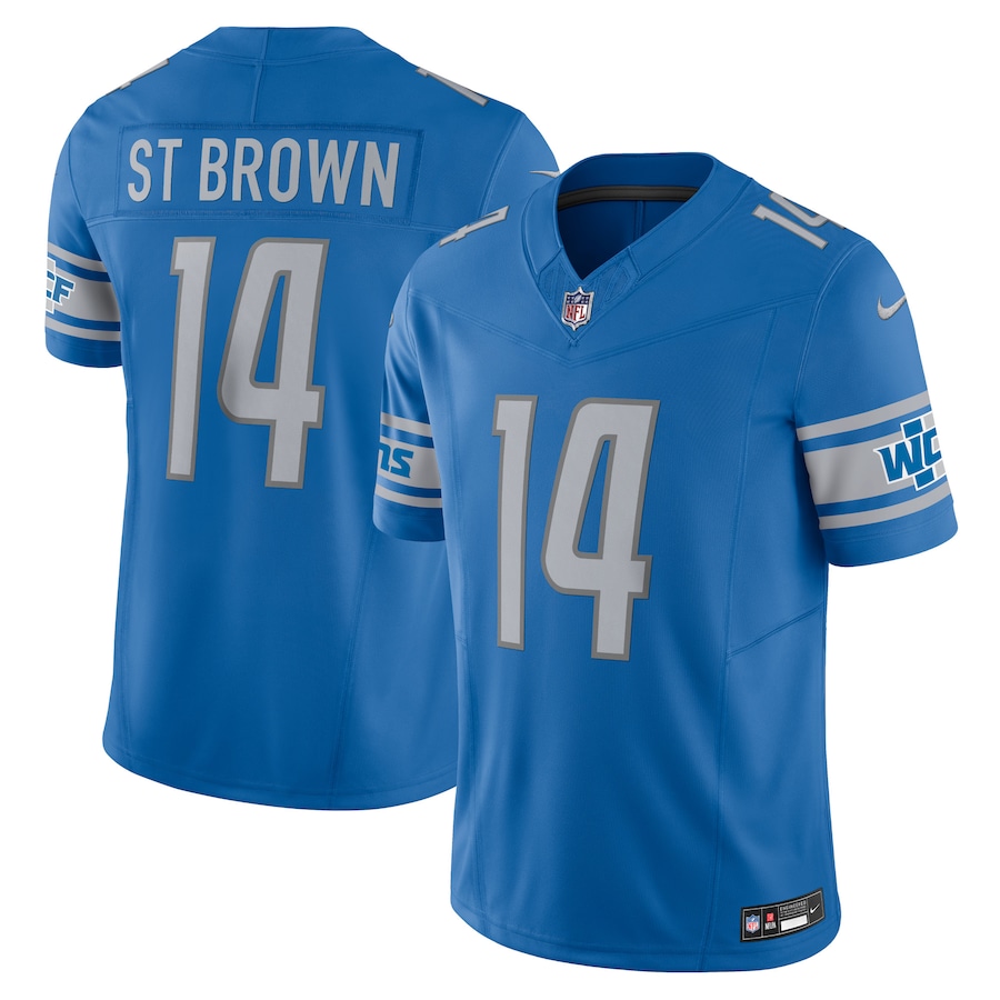 Detroit Lions #14 Amon-Ra St. Brown Men's Blue Vapor F.U.S.E. Limited Jersey cheap jerseys for sale - CheapJerseys.Shop