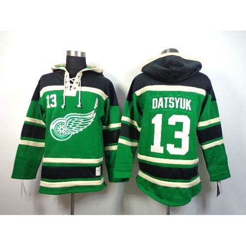 Detroit Red Wings #13 Pavel Datsyuk Green St. Patrick's Day McNary Lace Hoodie Stitched Jersey Men's cheap jerseys for sale - CheapJerseys.Shop