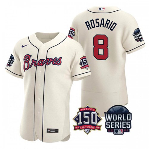 Atlanta Atlanta Braves #8 Eddie Rosario Men's 150th Anniversary 2021 World Series Authentic Jersey - Cream Men's cheap jerseys for sale - CheapJerseys.Shop
