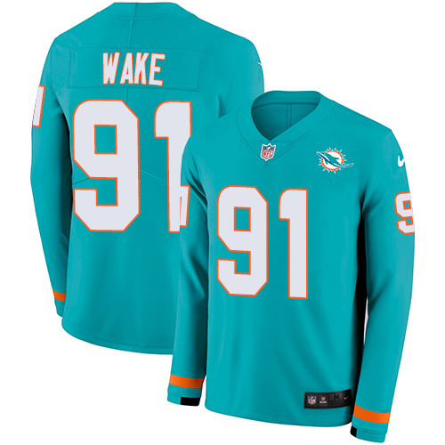 Miami Dolphins #91 Cameron Wake Aqua Green Team Color Men's Stitched Limited Therma Long Sleeve Jersey Men's cheap jerseys for sale - CheapJerseys.Shop