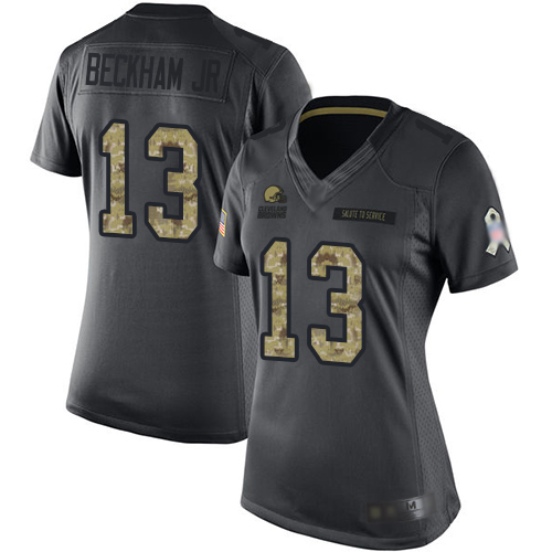 Cleveland Browns #13 Odell Beckham Jr Black Women's Stitched Limited 2016 Salute to Service Jersey Womens cheap jerseys for sale - CheapJerseys.Shop