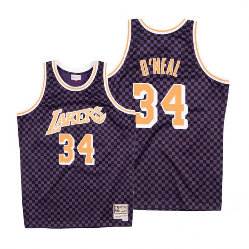 Mitchell & Ness Los Angeles Lakers #34 Shaquille ONeal Purple Checkerboard HWC Throwback Jersey Mens cheap jerseys for sale - CheapJerseys.Shop
