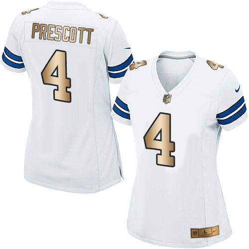 Cowboys #4 Dak Prescott White Women's Stitched Elite Gold Jersey cheap jerseys for sale - CheapJerseys.Shop