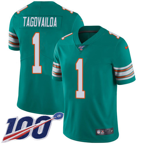 Dolphins #1 Tua Tagovailoa Aqua Green Alternate Youth Stitched 100th Season Vapor Untouchable Limited Jersey cheap jerseys for sale - CheapJerseys.Shop