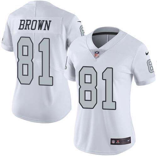 Las Vegas Raiders #81 Tim Brown White Women's Stitched Limited Rush Jersey Womens cheap jerseys for sale - CheapJerseys.Shop