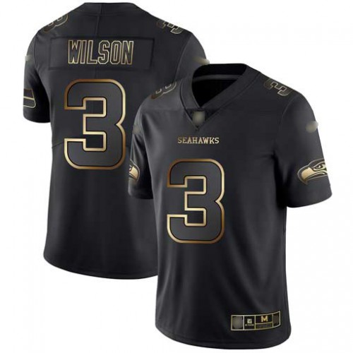 Seattle Seahawks #3 Russell Wilson Black/Gold Men's Stitched Vapor Untouchable Limited Jersey Men's cheap jerseys for sale - CheapJerseys.Shop