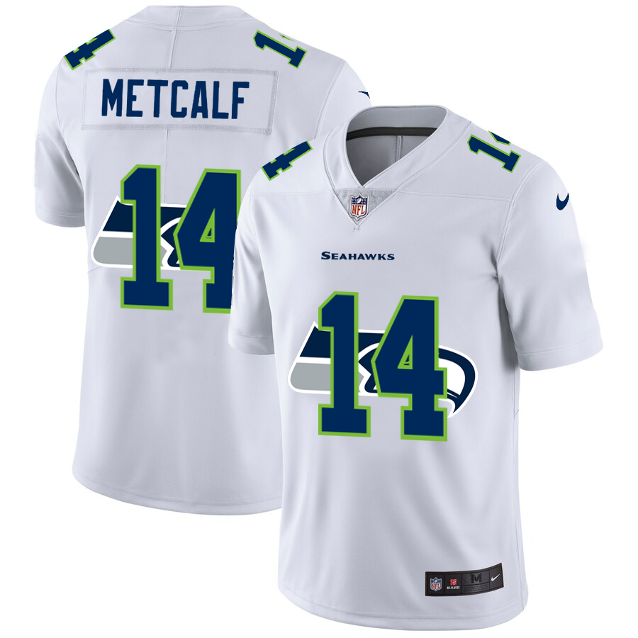 Seattle Seahawks #14 DK Metcalf White Men's Team Logo Dual Overlap Limited Jersey cheap jerseys for sale - CheapJerseys.Shop