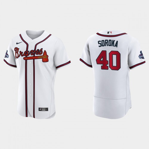 Atlanta Atlanta Braves #40 Mike Soroka Men's 2021 World Series Champions Patch Authentic Player Jersey - White Men's cheap jerseys for sale - CheapJerseys.Shop