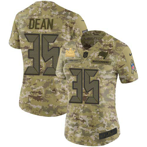 Tampa Bay Buccaneers #35 Jamel Dean Camo Women's Super Bowl LV Champions Patch Stitched Limited 2018 Salute To Service Jersey Womens cheap jerseys for sale - CheapJerseys.Shop