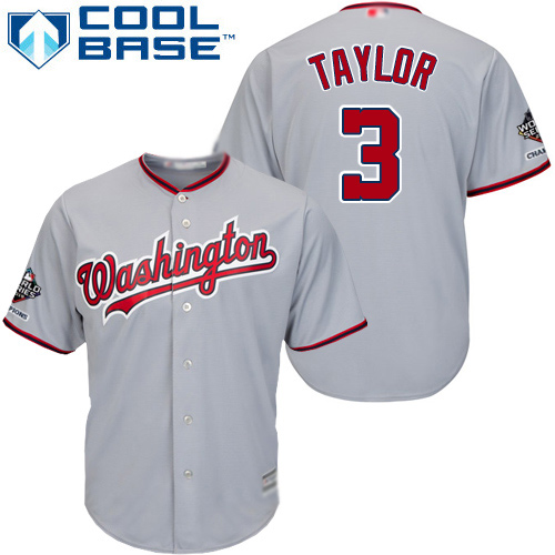 Washington Nationals #3 Michael Taylor Grey New Cool Base 2019 World Series Champions Stitched Jersey Men's cheap jerseys for sale - CheapJerseys.Shop