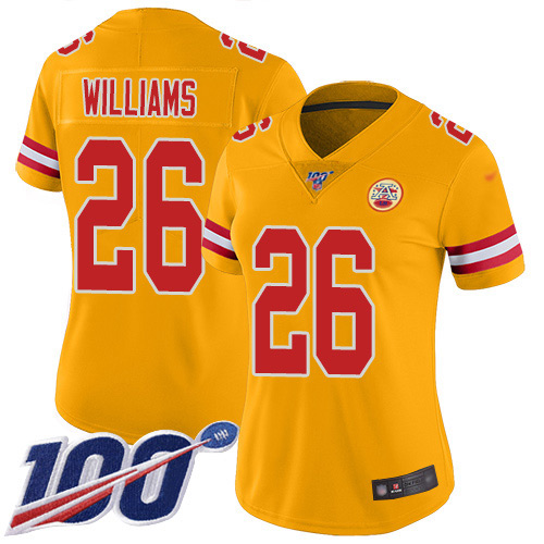 Kansas City Chiefs #26 Damien Williams Gold Women's Stitched Limited Inverted Legend 100th Season Jersey Womens cheap jerseys for sale - CheapJerseys.Shop