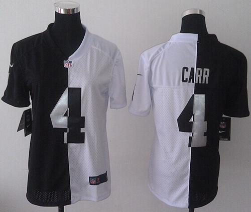 Raiders #4 Derek Carr Black/White Women's Stitched Elite Split Jersey cheap jerseys for sale - CheapJerseys.Shop