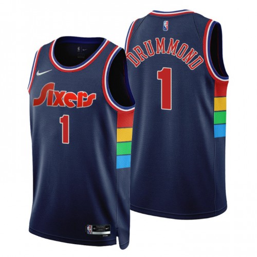 Philadelphia 76ers #1 Andre Drummond Navy Mens 75th Anniversary Diamond Swingman Jersey - Icon Edition Mens cheap jerseys for sale - CheapJerseys.Shop