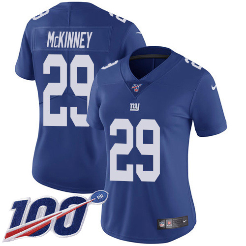 New York Giants #29 Xavier McKinney Royal Blue Team Color Women's Stitched 100th Season Vapor Untouchable Limited Jersey Womens cheap jerseys for sale - CheapJerseys.Shop