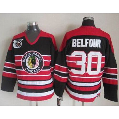 Chicago Blackhawks #30 ED Belfour Red/Black 75TH CCM Stitched Jersey Men's cheap jerseys for sale - CheapJerseys.Shop