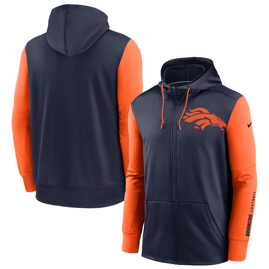 Denver Broncos Navy Orange Fan Gear Mascot Performance Full-Zip Hoodie cheap jerseys for sale - CheapJerseys.Shop