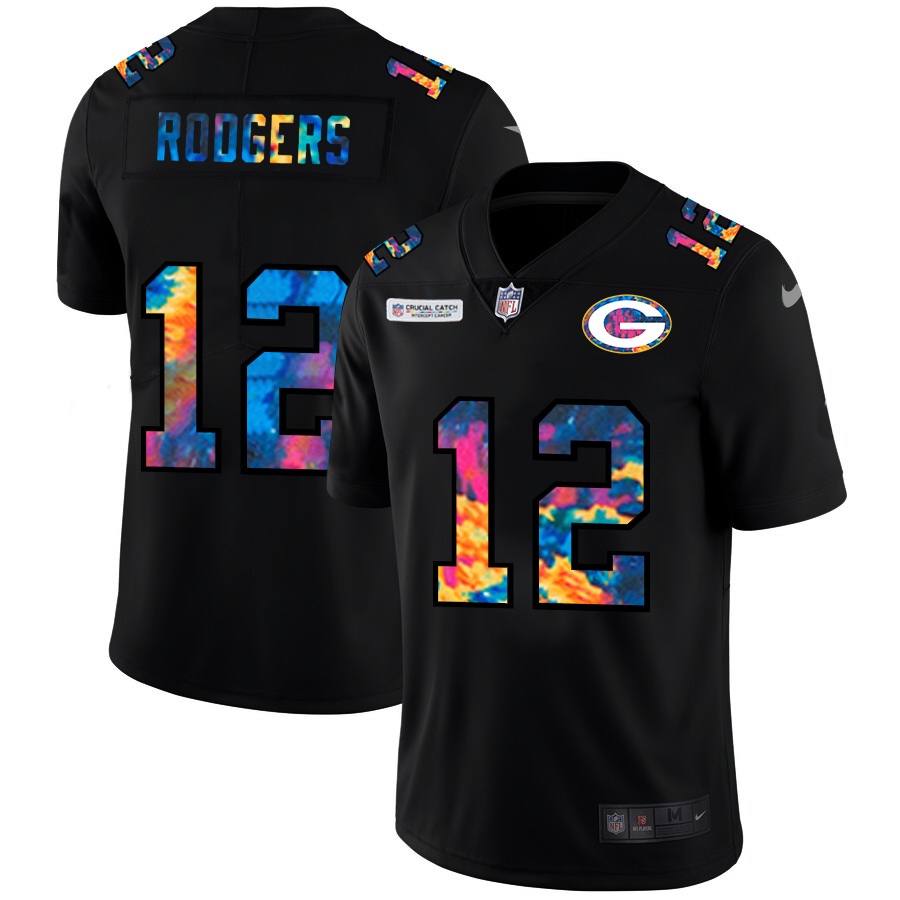 Green Bay Packers #12 Aaron Rodgers Men's Multi-Color Black 2020 Crucial Catch Vapor Untouchable Limited Jersey cheap jerseys for sale - CheapJerseys.Shop
